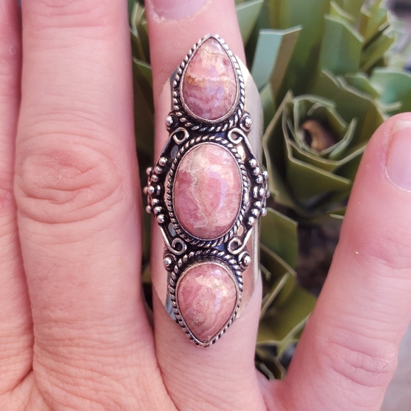 New Rhodochrosite 925 Silver Statement Ring. - Picture 4 of 16
